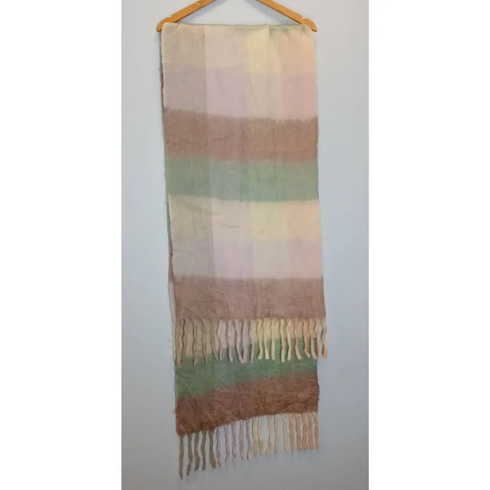 Madewell Womens Chunky oversized long scarf green  mocha brown soft fringe